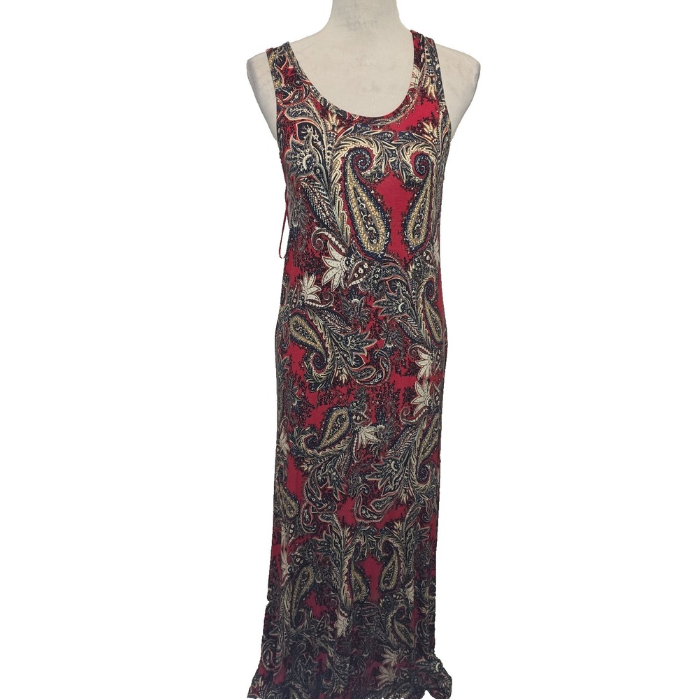 Chelsea & Theodore Women's Paisley Sleeveless Maxi Dress Size M Red Stretch Boho